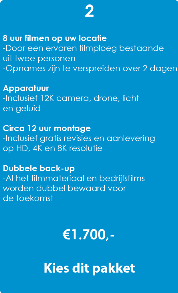 Een prachtige bedrijfsfilm voor een eerlijke prijs. Uw bedrijfsvideo wordt door professionals op hoge kwaliteit gefilmd en gemonteerd.